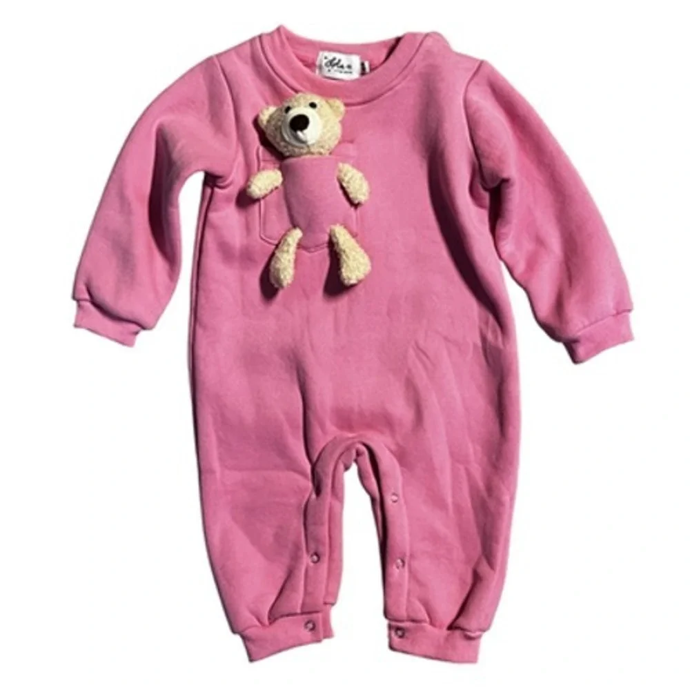 Lola + The Boys Coverall Girls 18-24 Months Pink Fleece Teddy Bear One Piece